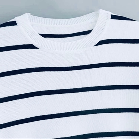 Striped Tie Detail Flounce Sleeve Sweater - Picture 5 of 7